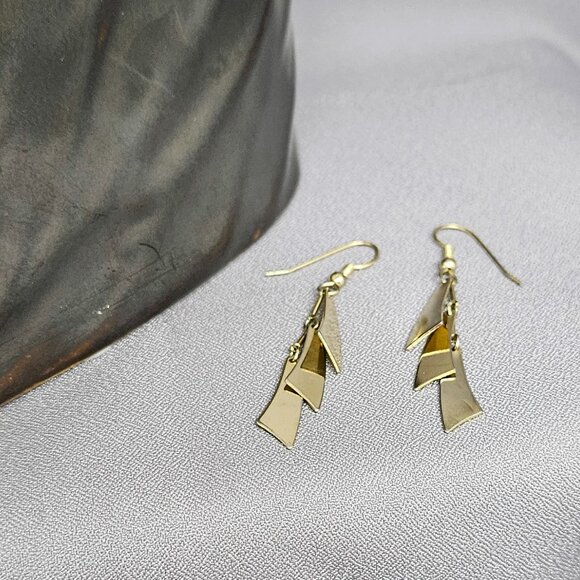 Triple layer, Fringe Earrings, Gold Plate, on Gold Plated Earwires - 2 1/4" - Picture 5 of 6